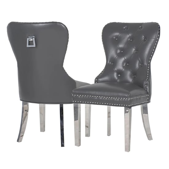 Product photograph of Marina Dark Grey Faux Leather Dining Chairs In Pair from Furniture in Fashion