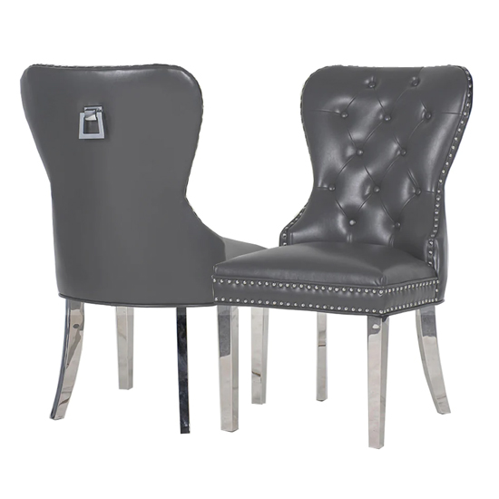 Marina Dark Grey Faux Leather Dining Chairs In Pair thumbnail