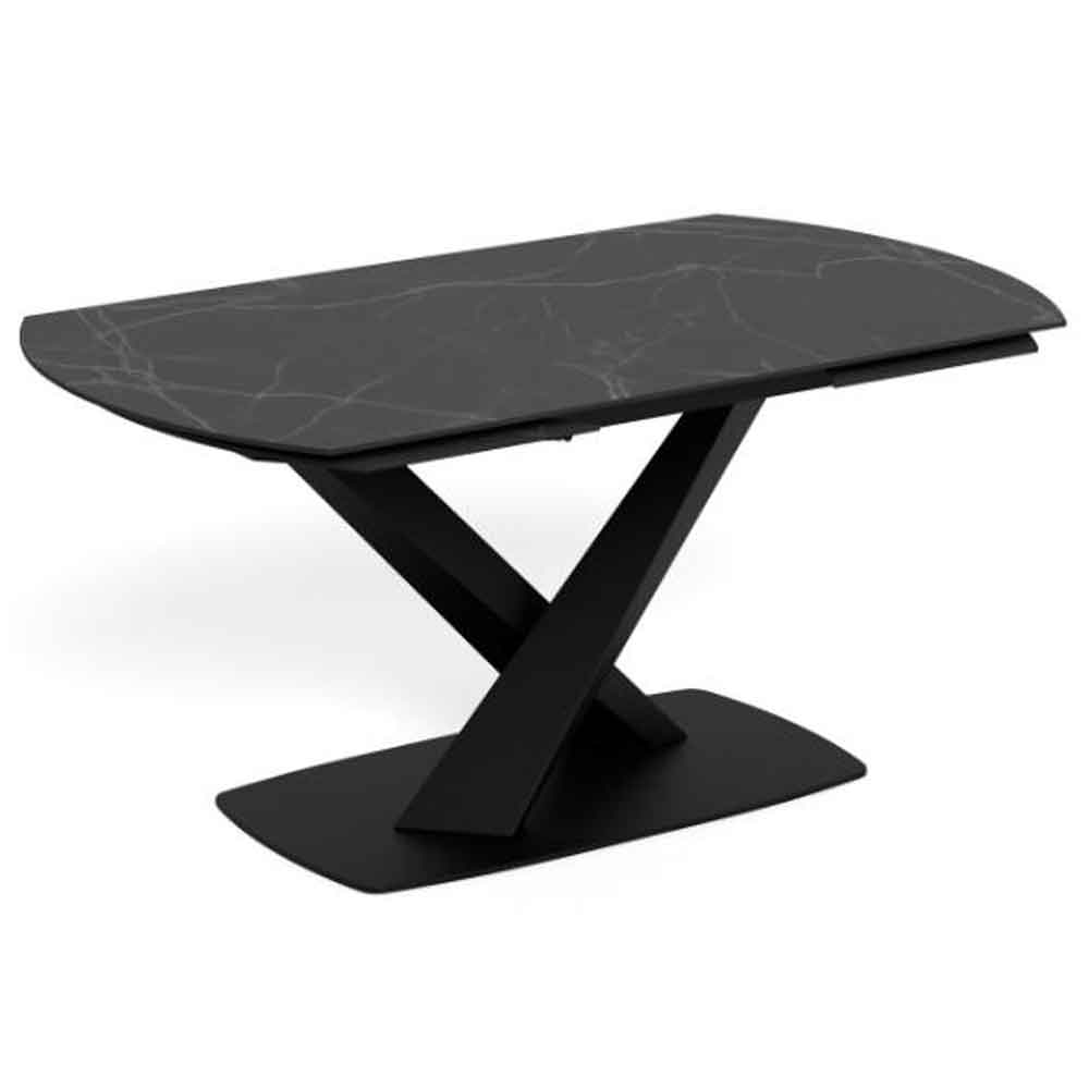 Marina Large Ceramic Extending Dining Table With Steel Base - Perla Black