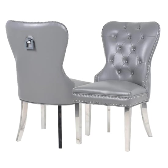Product photograph of Marina Light Grey Faux Leather Dining Chairs In Pair from Furniture in Fashion