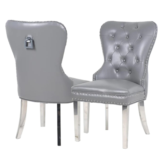 Marina Light Grey Faux Leather Dining Chairs In Pair thumbnail
