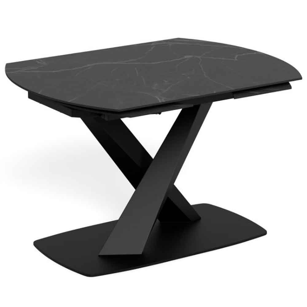 Marina Small Ceramic Extending Dining Table With Steel Base - Perla Black