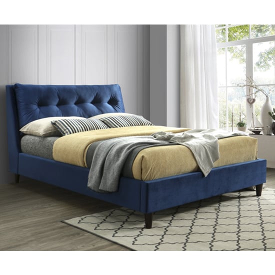 Product photograph of Marina Velvet Fabric King Size Bed In Blue from Furniture in Fashion