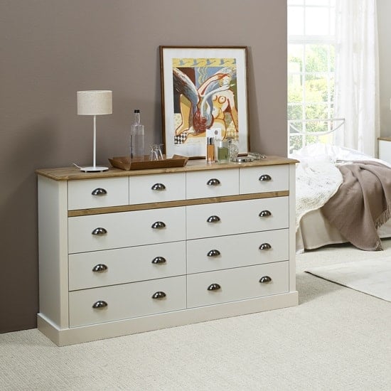 Marina Wooden Chest Of Drawers In White Pine With 10 Drawers