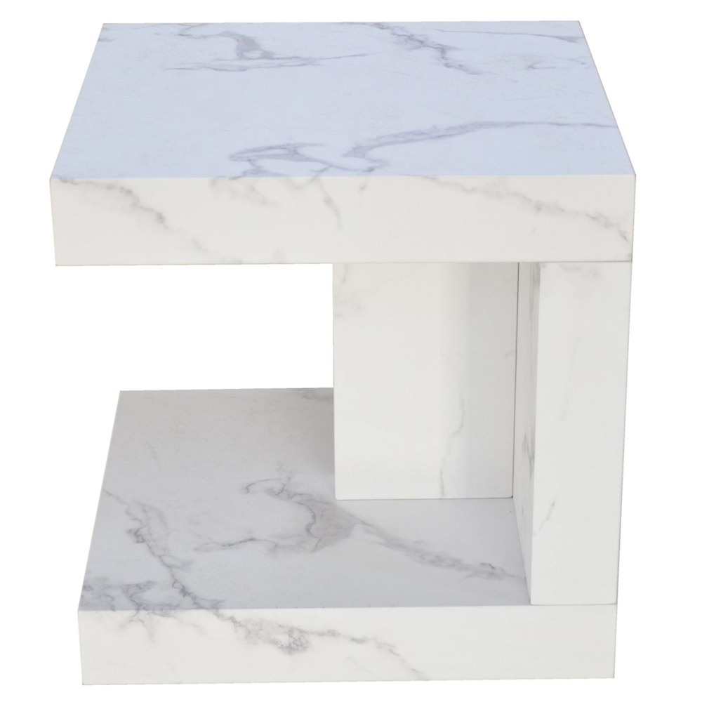Marina Wooden Square End Table In White Marble Effect