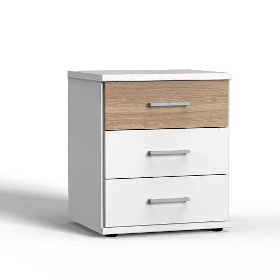 Marino Wooden Bedside Cabinet In White And Planked Oak Effect