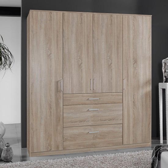 Read more about Marino wardrobe large in oak effect with 4 doors and 3 drawers