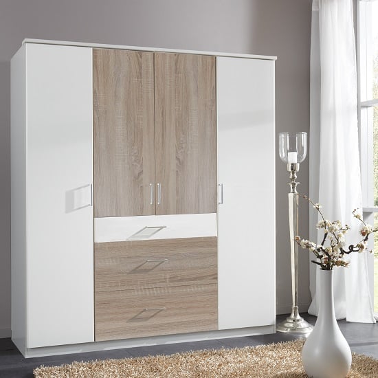 Marino Wooden Wardrobe Large In White And Oak Effect