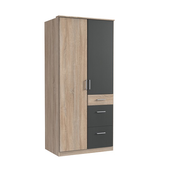 Read more about Marino wooden wardrobe in oak effect and graphite with 2 doors