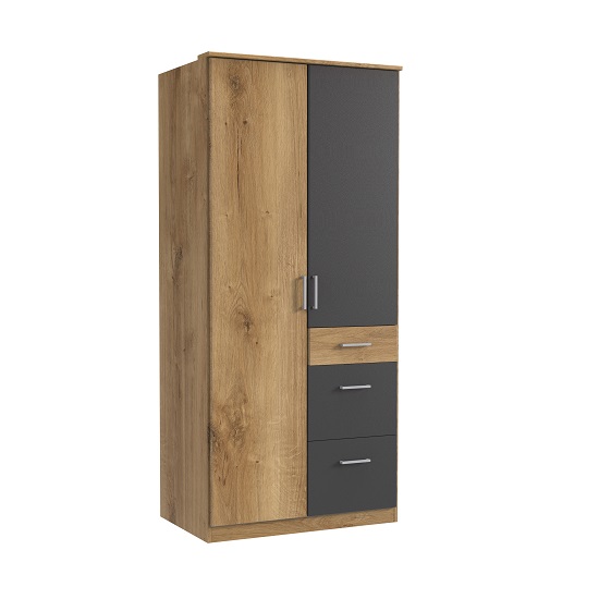 Read more about Marino wooden wardrobe in planked oak effect and graphite