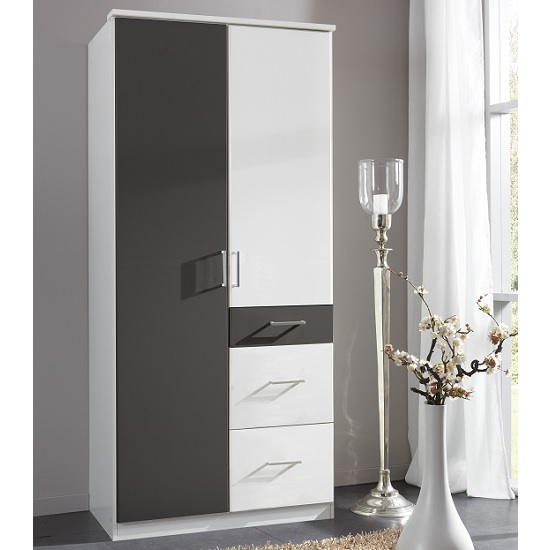 Read more about Marino wooden wardrobe in white and graphite with 2 doors