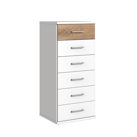 Read more about Marino chest of drawers tall in white and planked oak effect