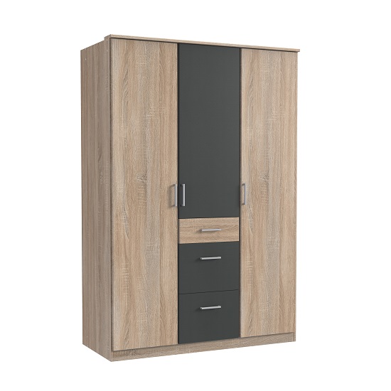 Marino Wardrobe In Oak Effect And Graphite With 3 Doors
