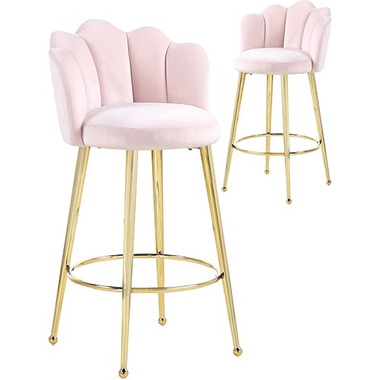 Mario Pink Velvet Bar Stools In Pair With Gold Legs Sale