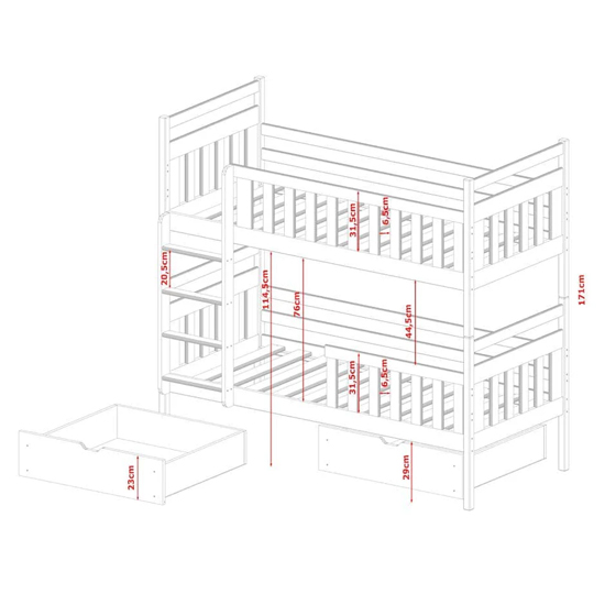 Marion Bunk Bed And Storage In Grey With Foam Mattresses