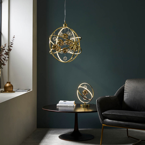 Marion Clear Glass Suspended Spheres Table Lamp In Gold_3