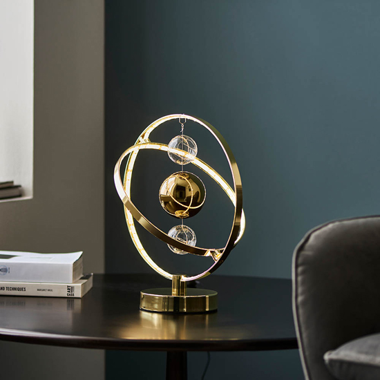 Marion Clear Glass Suspended Spheres Table Lamp In Gold_4