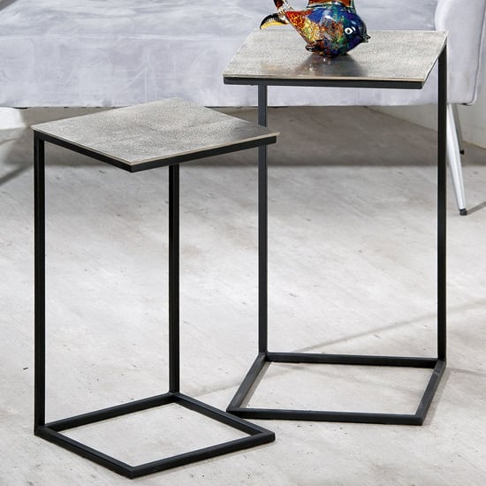 Marion Metal Set Of 2 Side Tables Costa In Silver And Black