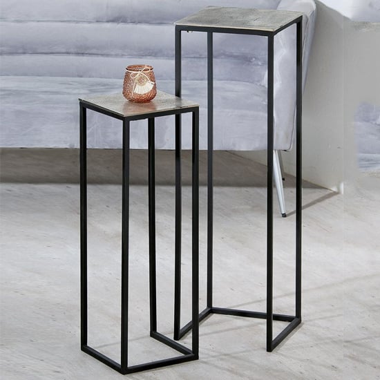 Product photograph of Marion Metal Set Of 2 Side Tables Quadro In Silver And Black from Furniture in Fashion