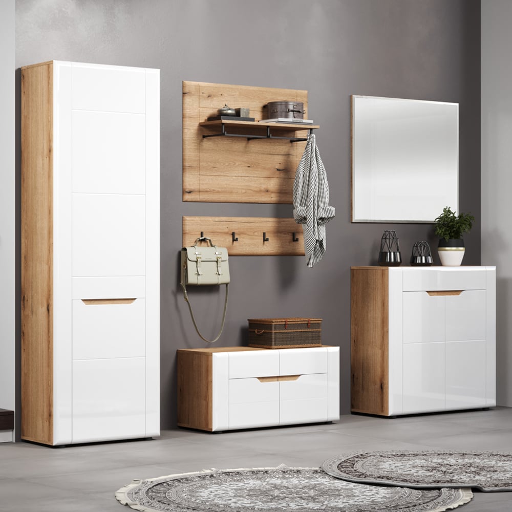 Marion White High Gloss Hallway Furniture Set In Oak