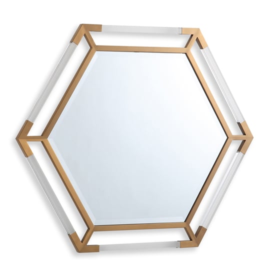 Product photograph of Marisa Hexagonal Wall Mirror In Gold Wooden Frame from Furniture in Fashion