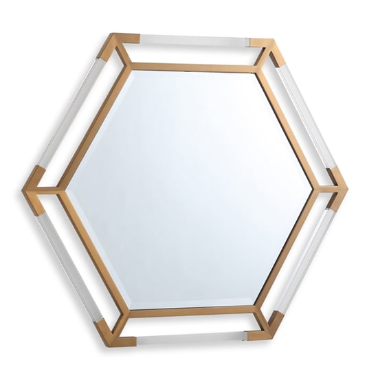 Marisa Hexagonal Wall Mirror In Gold Wooden Frame Furniture in Fashion