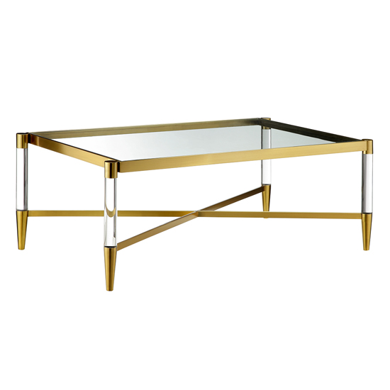 Marisa Rectangular Clear Glass Coffee Table With Gold Frame Furniture