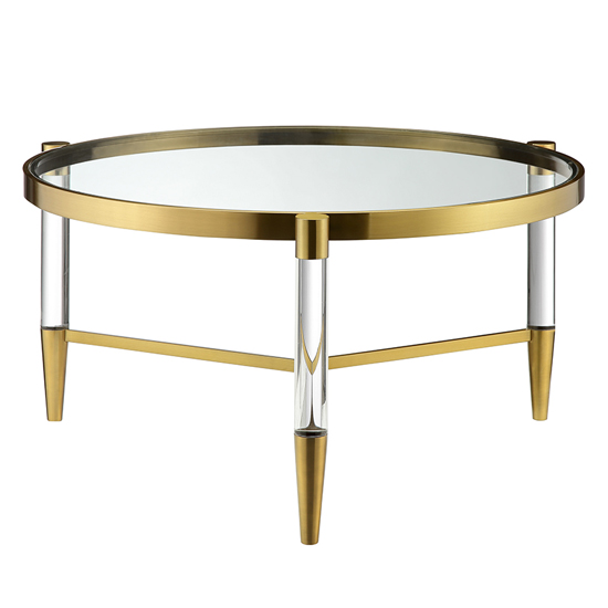 Product photograph of Marisa Round Clear Glass Coffee Table With Gold Frame from Furniture in Fashion