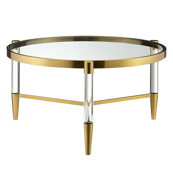 Marisa Round Clear Glass Coffee Table With Gold Frame Furniture in