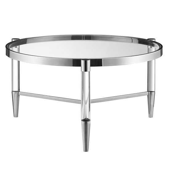 Product photograph of Marisa Round Clear Glass Coffee Table With Silver Frame from Furniture in Fashion