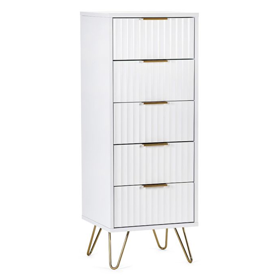 Marius Tall Wooden Chest Of 5 Drawers In Matt White