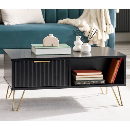 Photo of Marius wooden coffee table with 2 drawers in matt black