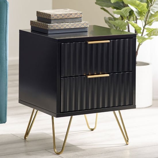 Photo of Marius wooden lamp table with 2 drawers in matt black