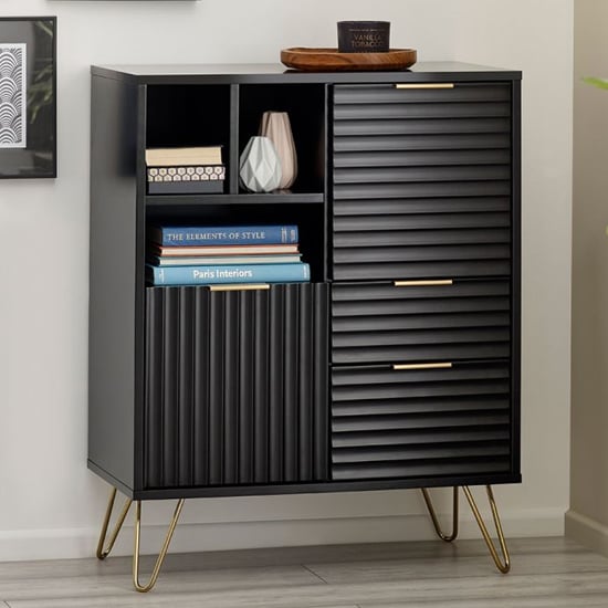 Photo of Marius wooden sideboard with 2 doors 2 drawers in matt black