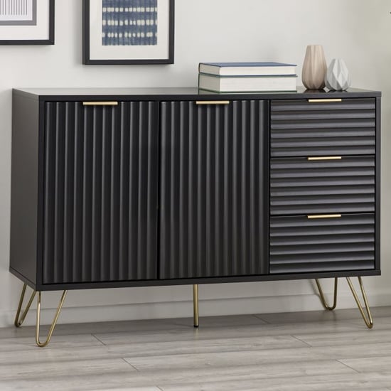 Photo of Marius wooden sideboard with 2 doors 3 drawers in matt black