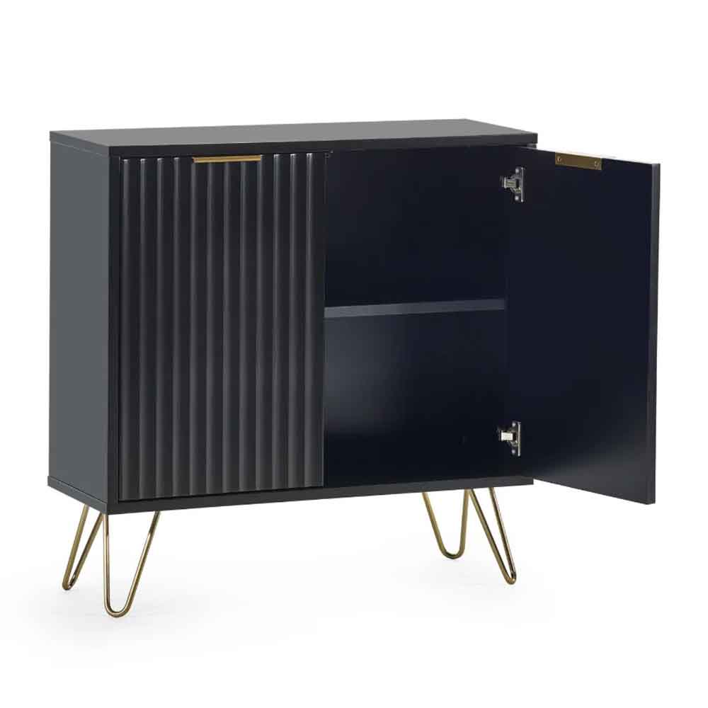 Marius Wooden Storage Cabinet with Gold Metal Legs in Matt Black