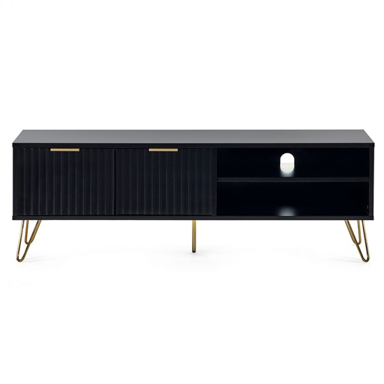 Marius Wooden TV Stand With 2 Doors In Matt Black