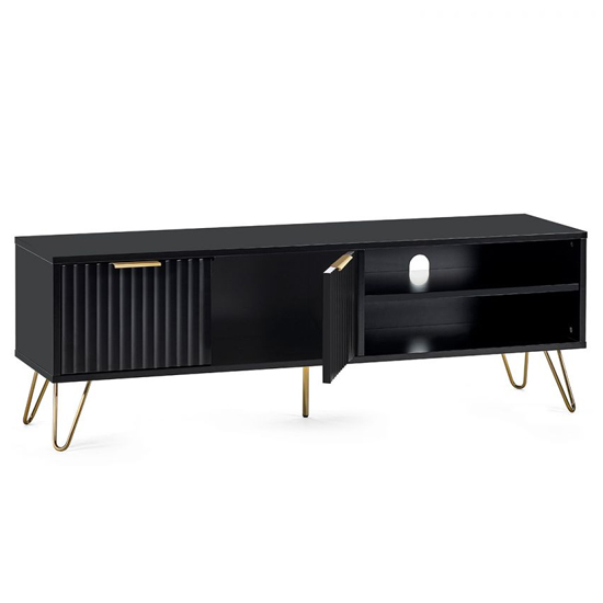 Marius Wooden TV Stand With 2 Doors In Matt Black