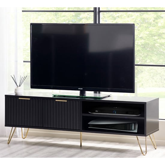 Product photograph of Marius Wooden Tv Stand With 2 Doors In Matt Black from Furniture in Fashion