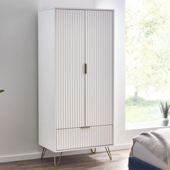 Photo of Marius wooden wardrobe with 2 doors 1 drawer in matt white