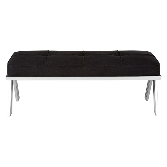Markeb Black Fabric Dining Bench With Silver Steel Frame_2