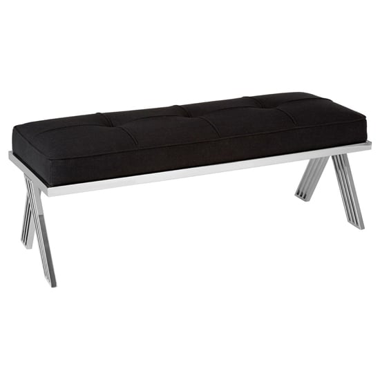 Markeb Black Fabric Dining Bench With Silver Steel Frame_1
