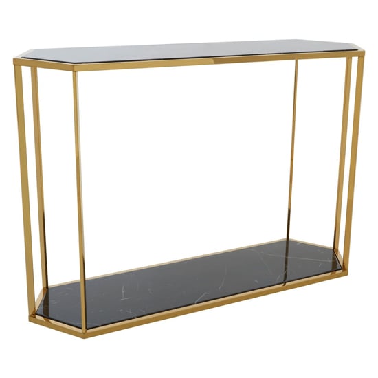 Read more about Markeb black marble console table with gold steel frame