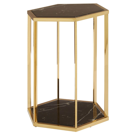 Markeb Black Marble End Table With Gold Stainless Steel Frame