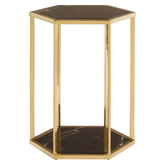 Markeb Black Marble End Table With Gold Stainless Steel Frame
