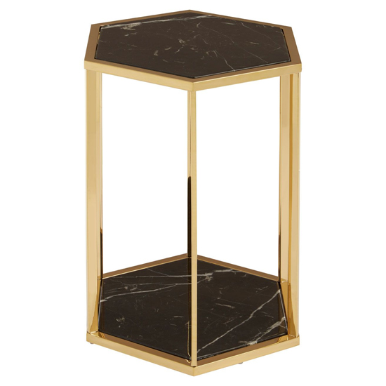 Markeb Black Marble End Table With Gold Stainless Steel Frame_5