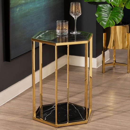 Read more about Markeb black marble end table with gold stainless steel frame