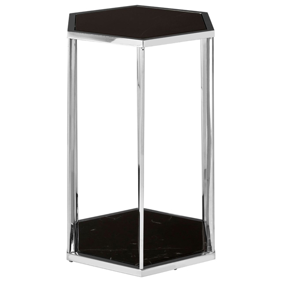 Markeb Black Marble End Table With Silver Stainless Steel Frame_2