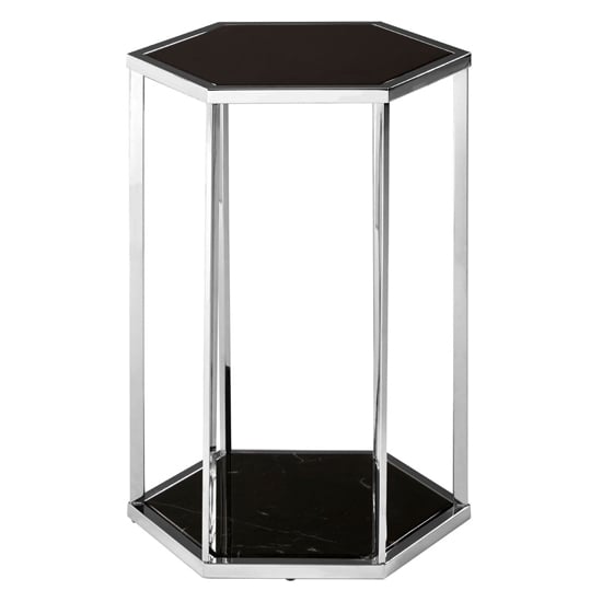 Markeb Black Marble End Table With Silver Stainless Steel Frame_1