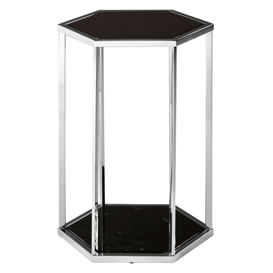 Product photograph of Markeb Black Marble End Table With Silver Stainless Steel Frame from Furniture in Fashion